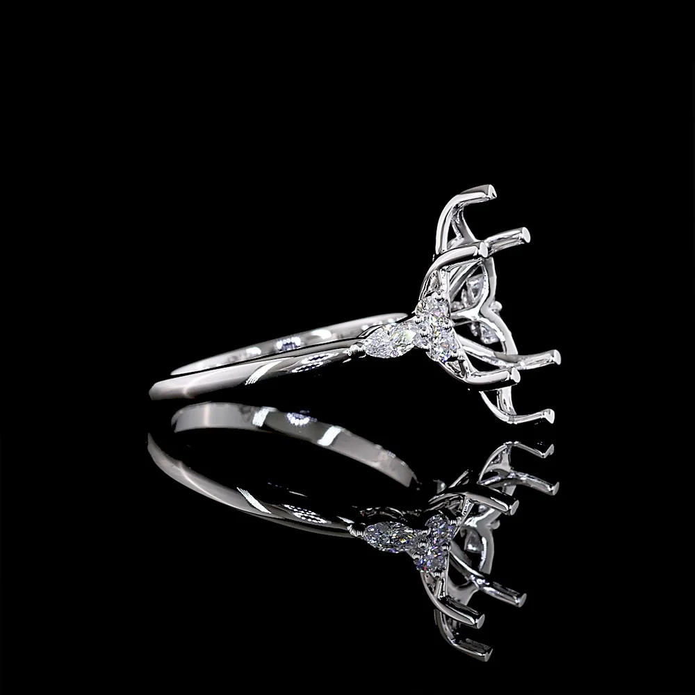 14K White Gold North-South Marquise Shape Special Ring with Floral Cage Design - 3.47 Carats Total Weight Lab Diamonds (Center 3.22 Carats E VVS2 Marquise) - Covaloro Fine Jewelry - Image 2