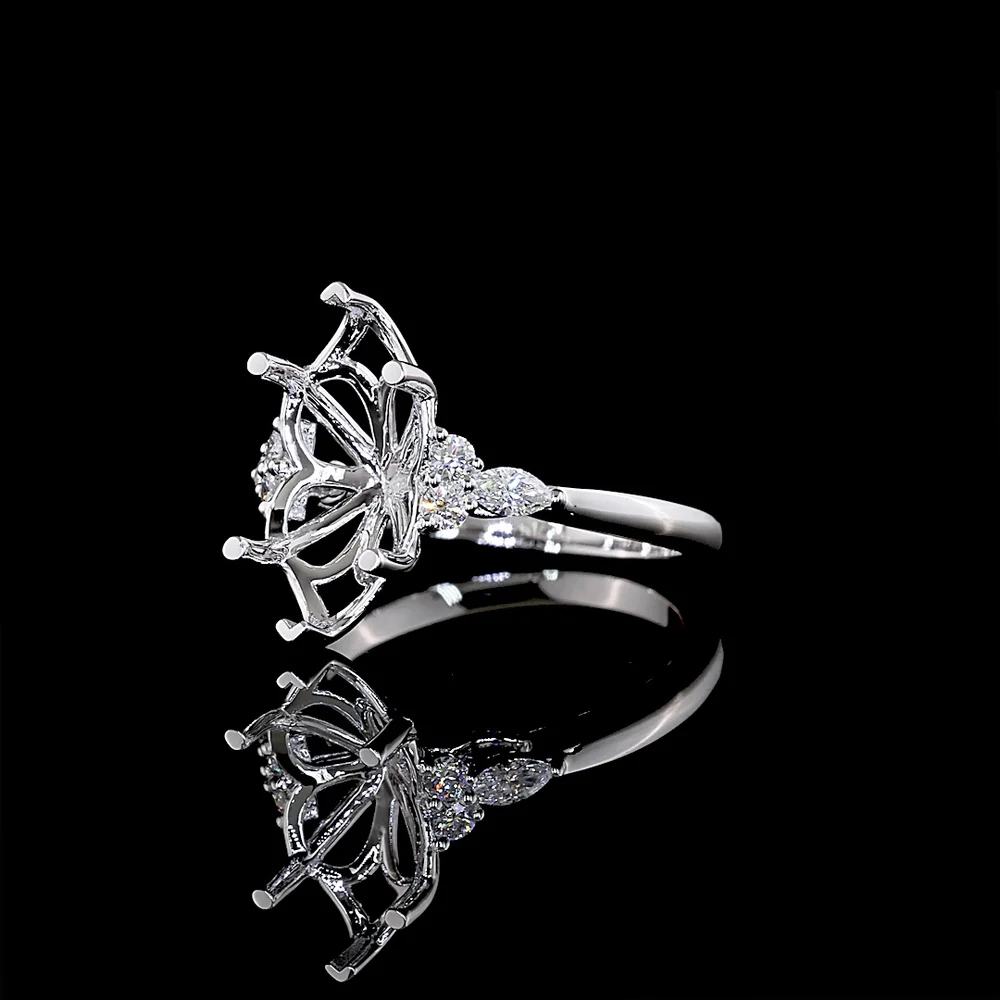 14K White Gold North-South Marquise Shape Special Ring with Floral Cage Design - 3.47 Carats Total Weight Lab Diamonds (Center 3.22 Carats E VVS2 Marquise) - Covaloro Fine Jewelry - Image 3