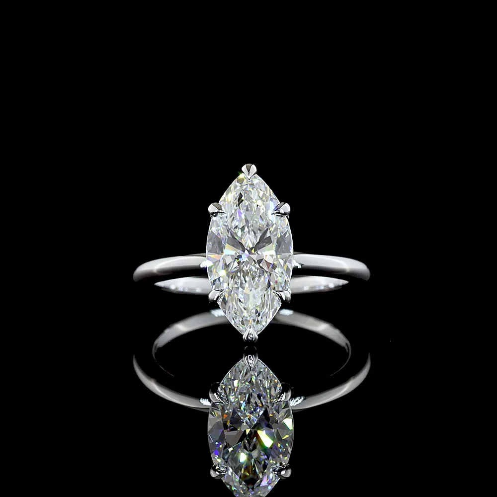 14K White Gold North-South Marquise Solitaire Ring with 2.60 Carat Lab Grown D VVS2 Diamond - IGI Certified - Covaloro Fine Jewelry