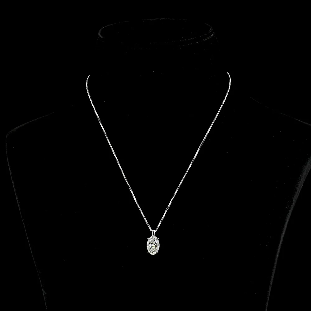 14K White Gold North-South Oval Cut Lab Diamond Solitaire Pendant - 2.90 Carat Total Weight, G Color VVS1 Clarity - Covaloro Fine Jewelry