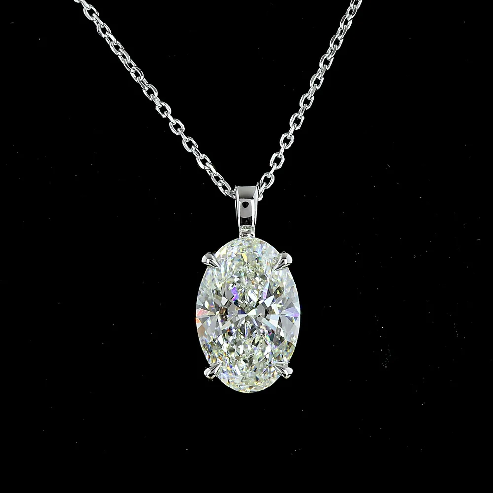 14K White Gold North-South Oval Cut Lab Diamond Solitaire Pendant - 2.90 Carat Total Weight, G Color VVS1 Clarity - Covaloro Fine Jewelry - Image 2