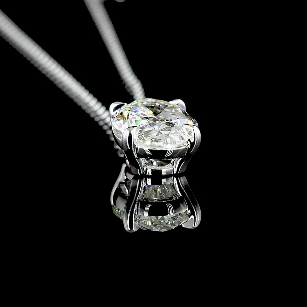 14K White Gold North-South Oval Cut Lab Diamond Solitaire Pendant - 2.90 Carat Total Weight, G Color VVS1 Clarity - Covaloro Fine Jewelry - Image 4