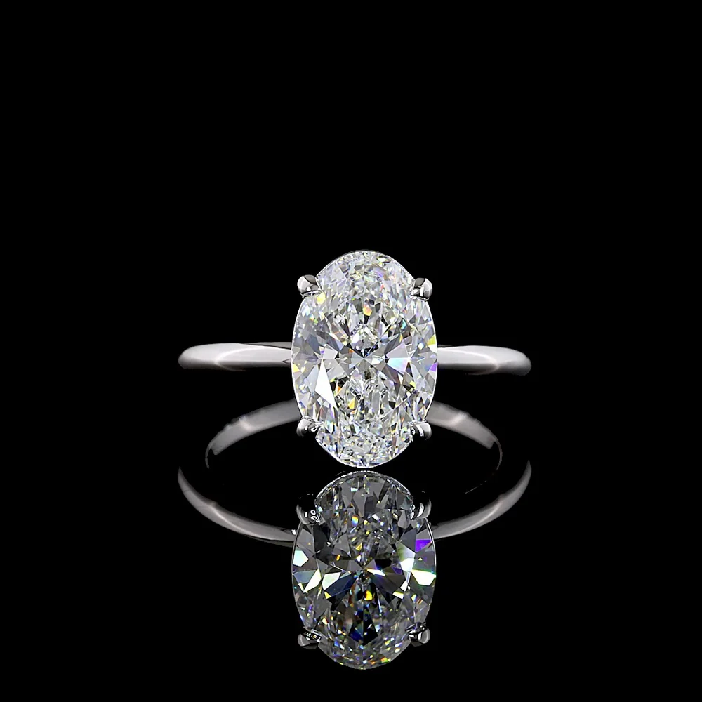 14K White Gold North-South Oval Cut Lab Diamond Solitaire Ring - 3.06 Carat, E-F Color, VS1 Clarity, IGI Certified - Covaloro Fine Jewelry