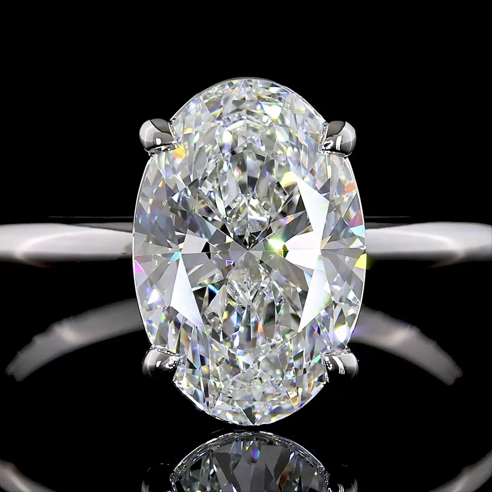 14K White Gold North-South Oval Cut Lab Diamond Solitaire Ring - 3.06 Carat, E-F Color, VS1 Clarity, IGI Certified - Covaloro Fine Jewelry - Image 2