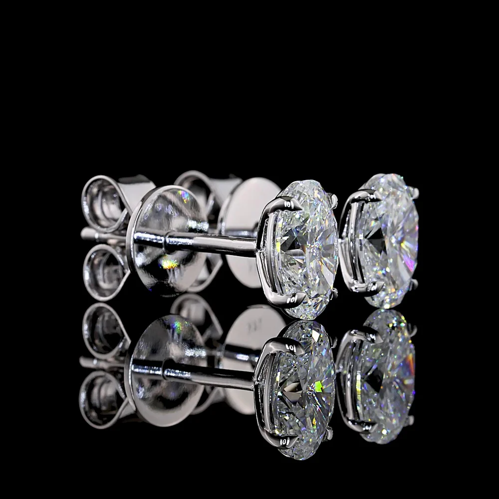 14K White Gold North-South Oval Cut Lab Diamond Stud Earrings - 1.09 Carats Total Diamond Weight (E-F Color, VS Clarity) - Covaloro Fine Jewelry