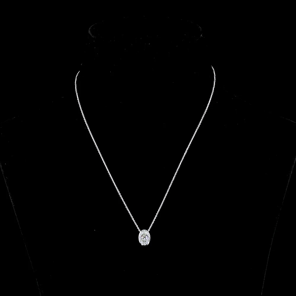 14K White Gold North-South Oval Cut Solitaire Pendant with Bezel Set Lab Diamond - 1.58 Carat Total Diamond Weight (E-F Color, VS1 Clarity) - Covaloro Fine Jewelry - Image 2