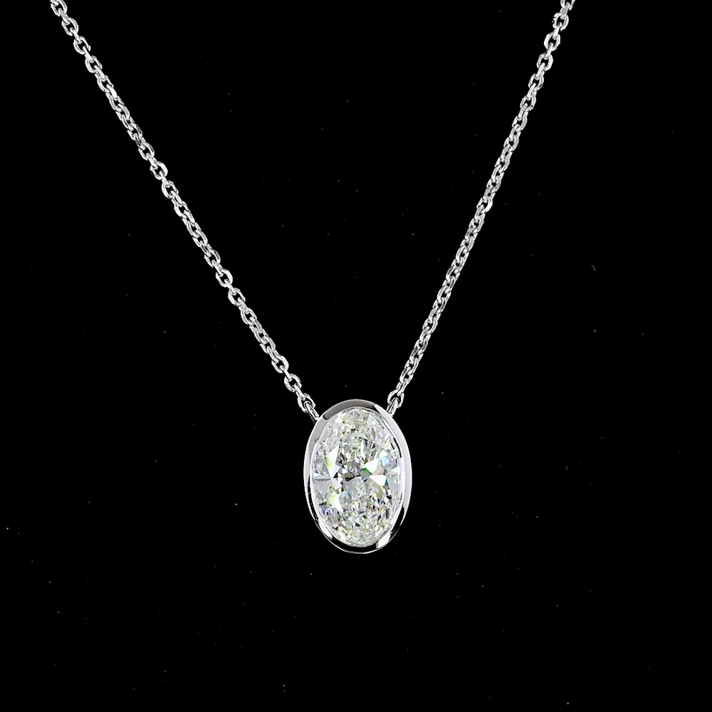 14K White Gold North-South Oval Cut Solitaire Pendant with Bezel Set Lab Diamond - 1.58 Carat Total Diamond Weight (E-F Color, VS1 Clarity) - Covaloro Fine Jewelry - Image 4