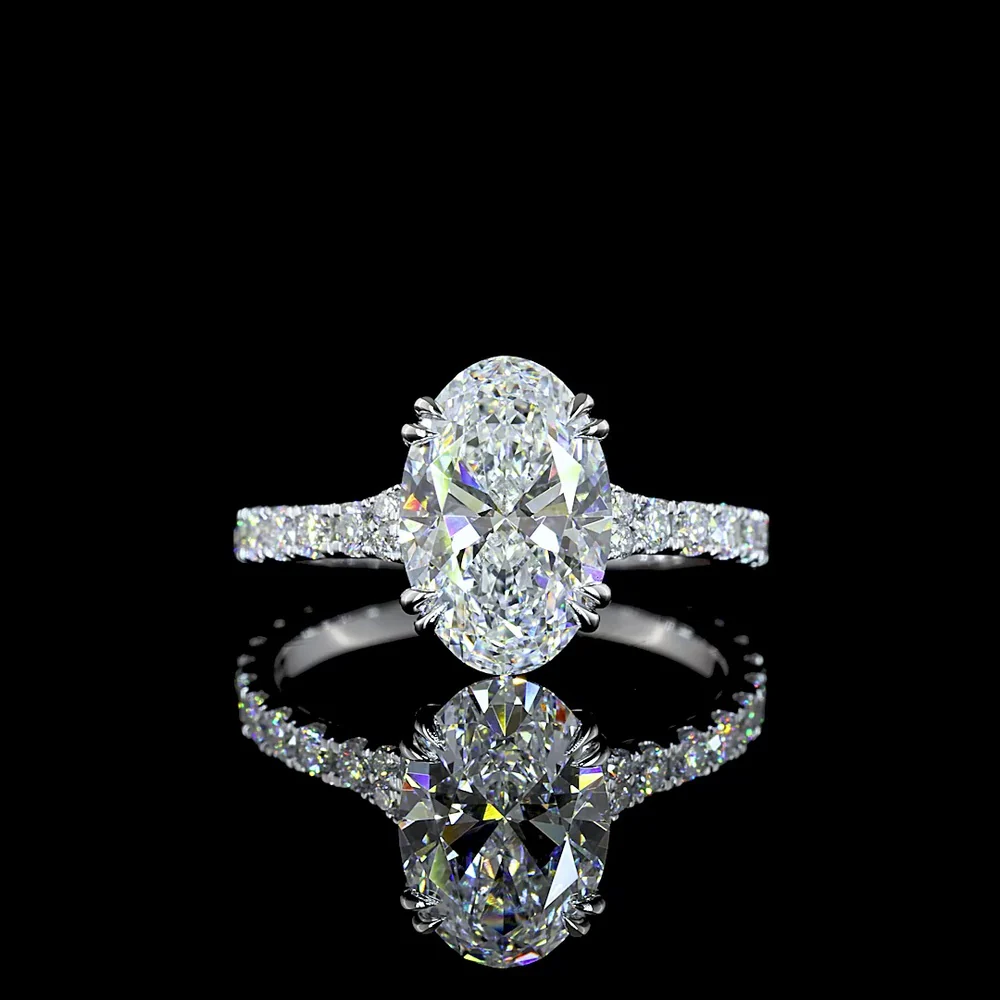 14K White Gold North-South Oval Cut Solitaire Shank Ring with Lab Grown D VS1 Diamond - 2.53 Carat Center, 3.11 Total Carat Weight - Covaloro Fine Jewelry