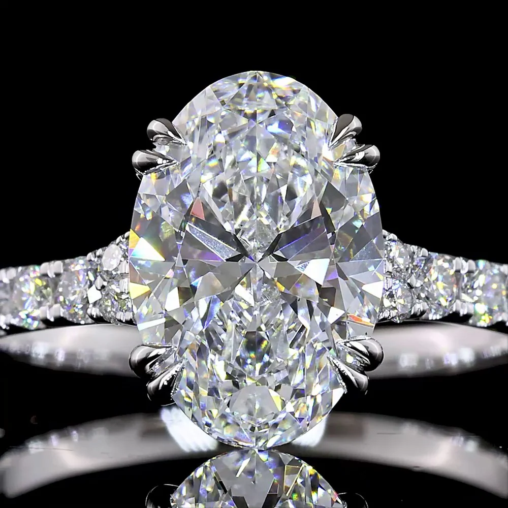 14K White Gold North-South Oval Cut Solitaire Shank Ring with Lab Grown D VS1 Diamond - 2.53 Carat Center, 3.11 Total Carat Weight - Covaloro Fine Jewelry - Image 2