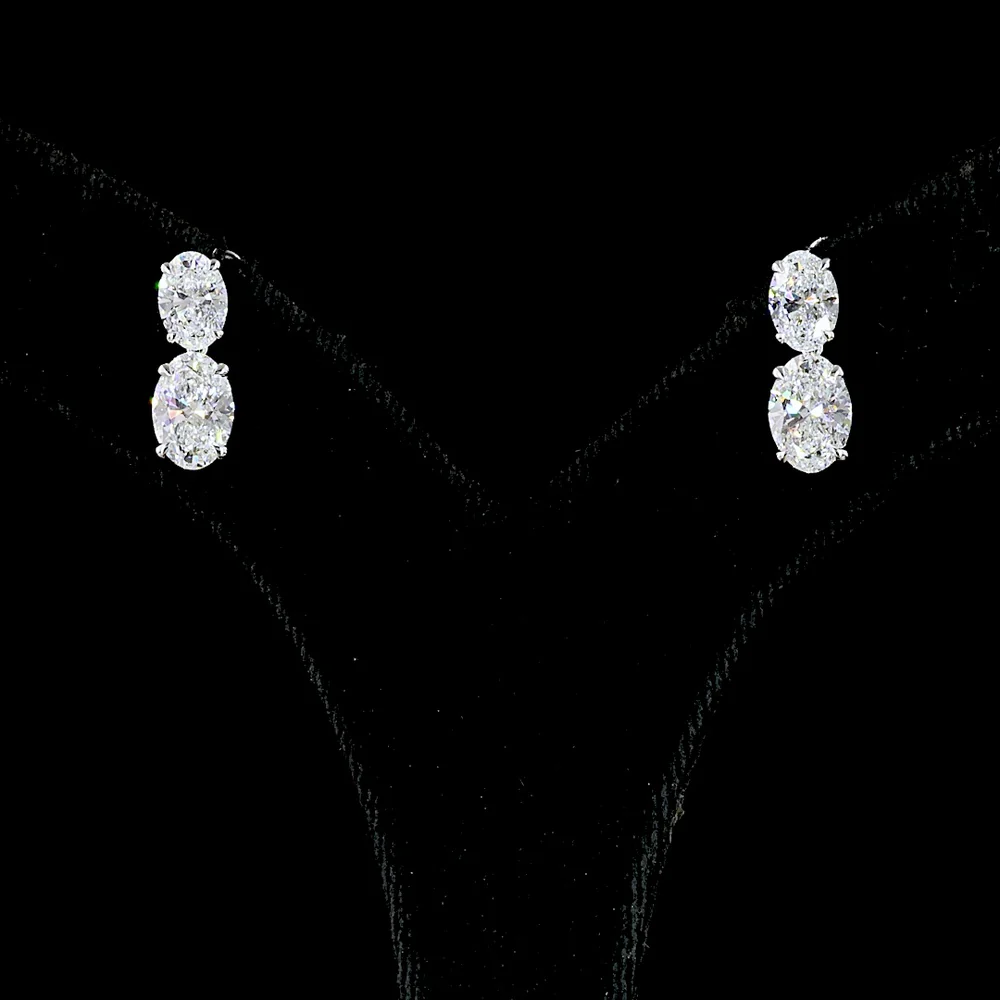 14K White Gold North-South Oval Lab Diamond Hanging Earrings - 3.04 Total Carat Weight, E-F Color, VS Clarity - Covaloro Fine Jewelry