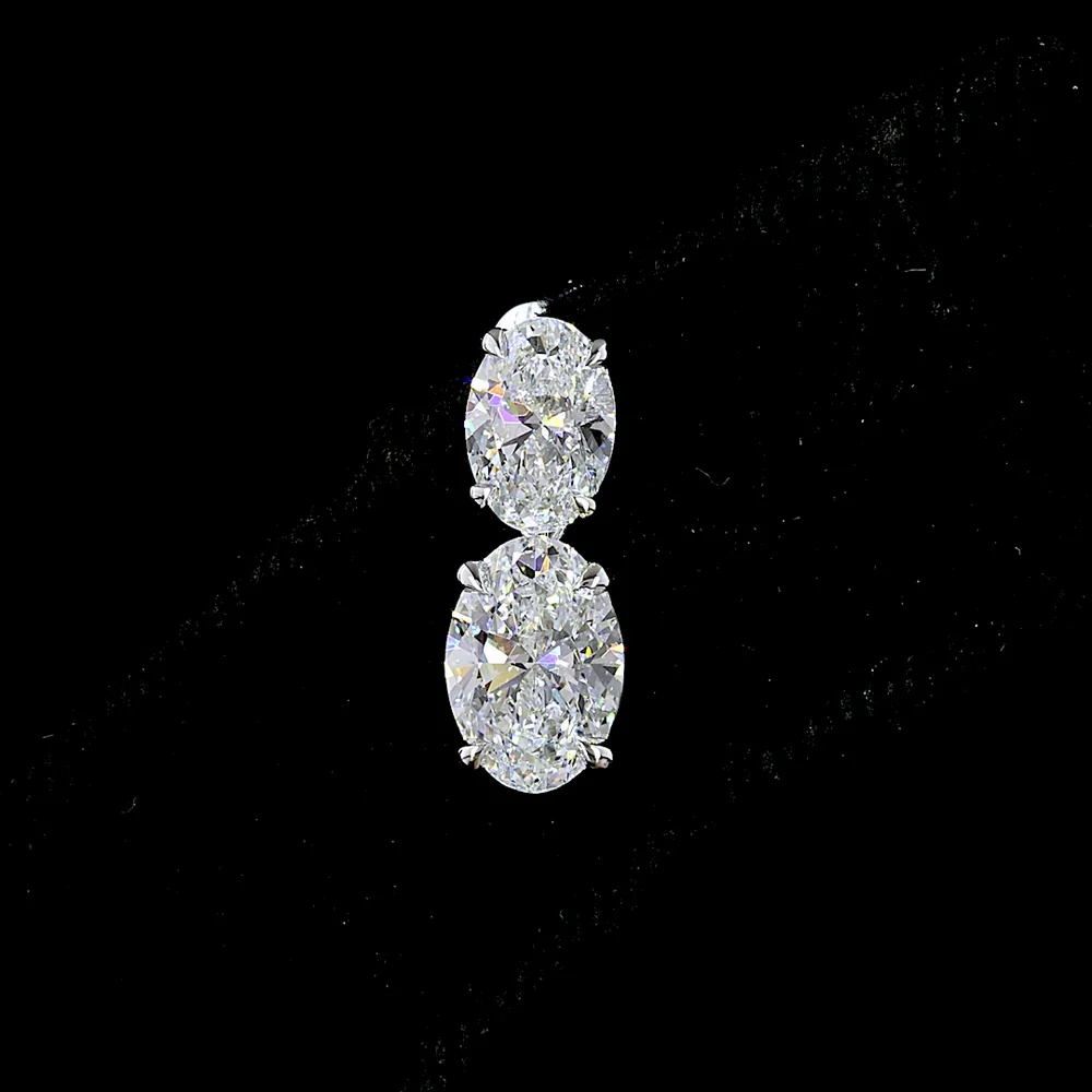 14K White Gold North-South Oval Lab Diamond Hanging Earrings - 3.04 Total Carat Weight, E-F Color, VS Clarity - Covaloro Fine Jewelry - Image 2