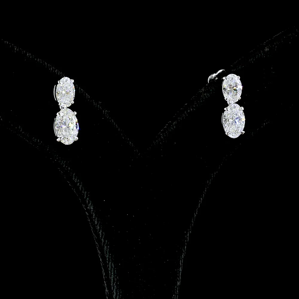 14K White Gold North-South Oval Lab Diamond Hanging Earrings - 3.04 Total Carat Weight, E-F Color, VS Clarity - Covaloro Fine Jewelry - Image 3