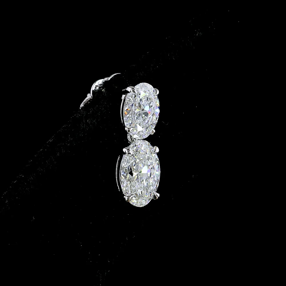 14K White Gold North-South Oval Lab Diamond Hanging Earrings - 3.04 Total Carat Weight, E-F Color, VS Clarity - Covaloro Fine Jewelry - Image 4