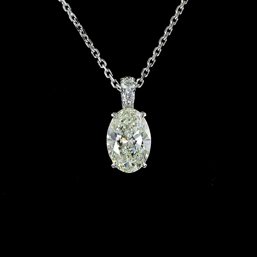 14K White Gold North-South Oval Lab Diamond Pendant with Brilliant Cut Accents - 1.09 Carat Total Diamond Weight - Covaloro Fine Jewelry - Image 2