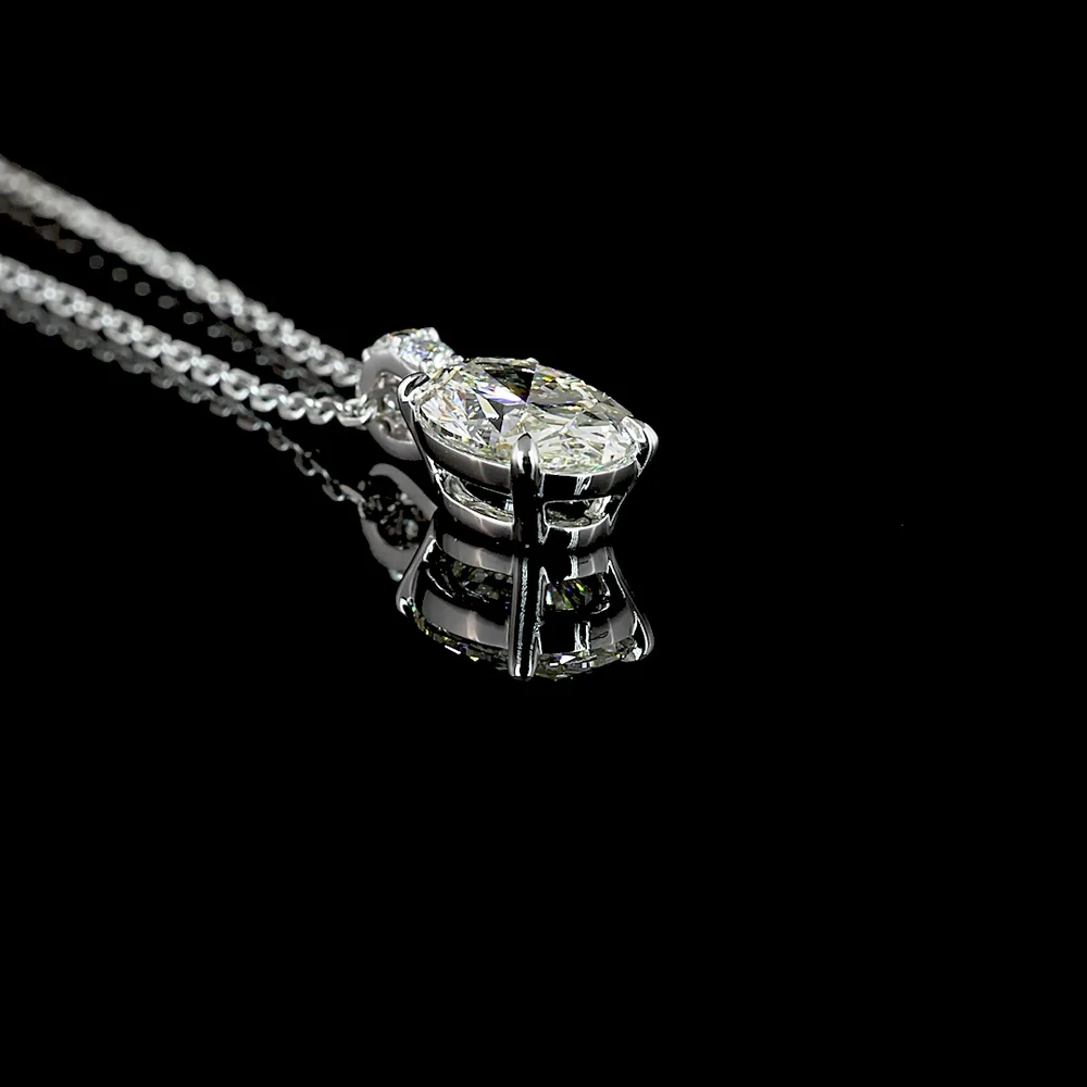 14K White Gold North-South Oval Lab Diamond Pendant with Brilliant Cut Accents - 1.09 Carat Total Diamond Weight - Covaloro Fine Jewelry - Image 3