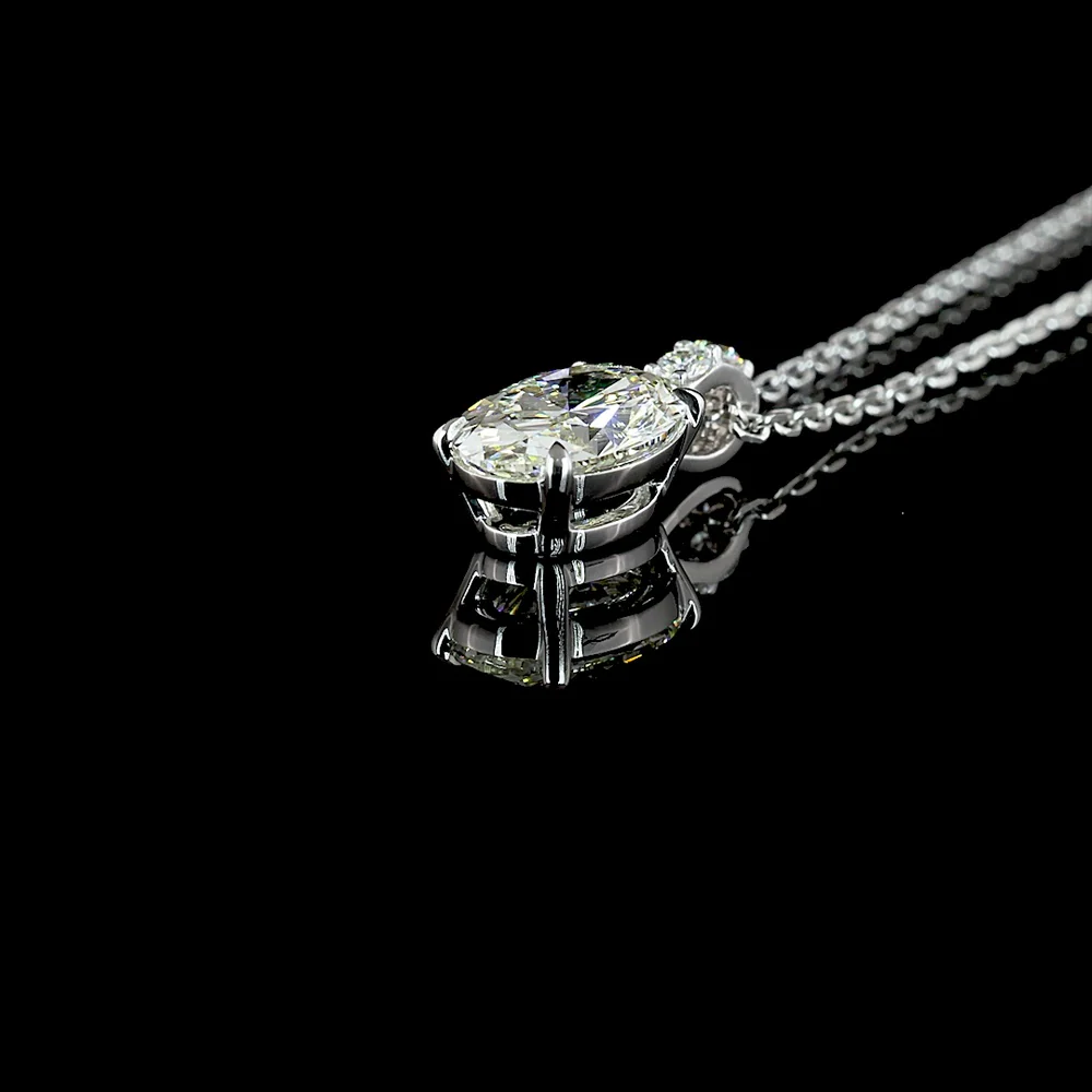 14K White Gold North-South Oval Lab Diamond Pendant with Brilliant Cut Accents - 1.09 Carat Total Diamond Weight - Covaloro Fine Jewelry - Image 4