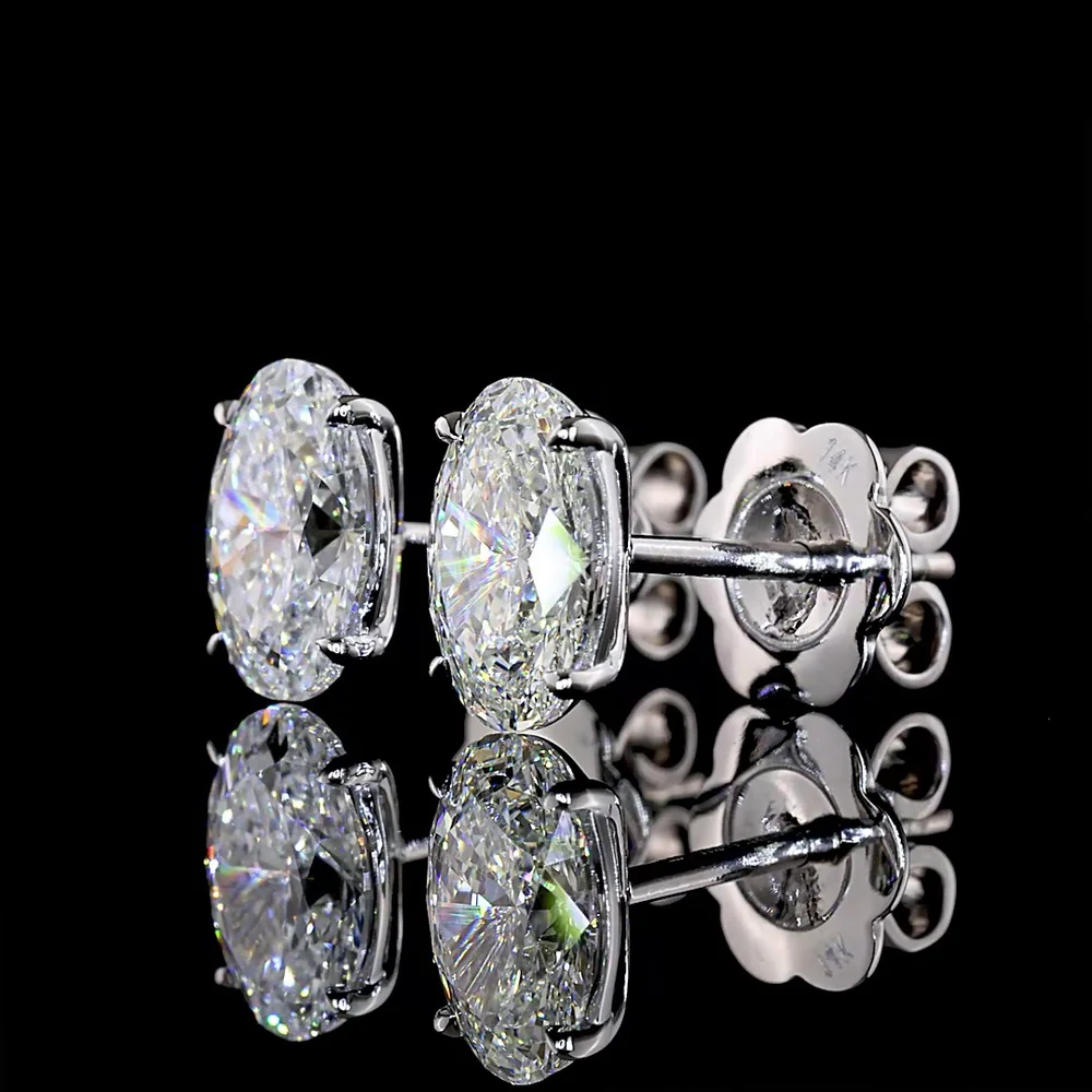 14K White Gold North-South Oval Lab Diamond Stud Earrings - 2.03 Carat Total Weight (D & F Color, VS1 Clarity) - Covaloro Fine Jewelry - Image 3