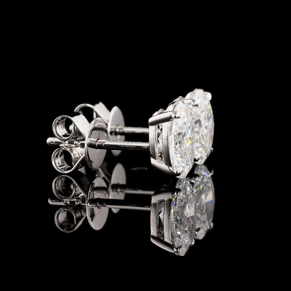 14K White Gold North-South Oval Lab Diamond Stud Earrings - 3.02 Carat Total Weight (E-F Color, VVS2 Clarity) with Prong Settings - Covaloro Fine Jewelry - Image 3