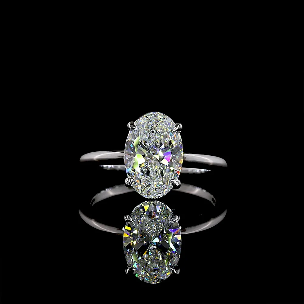 14K White Gold North-South Oval Solitaire Ring with 2.56 Carat Lab Diamond - E VVS2 Clarity, IGI Certified - Covaloro Fine Jewelry