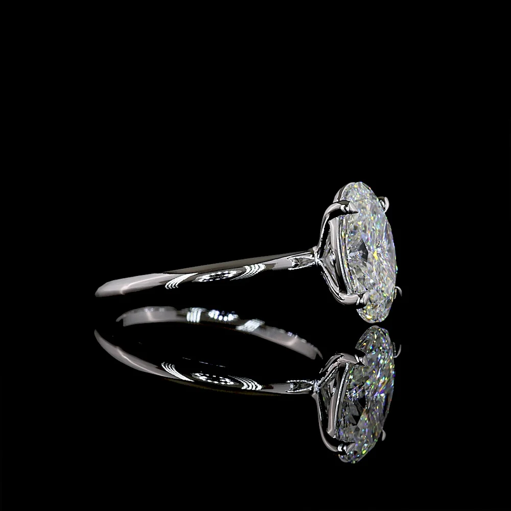 14K White Gold North-South Oval Solitaire Ring with 2.56 Carat Lab Diamond - E VVS2 Clarity, IGI Certified - Covaloro Fine Jewelry - Image 2