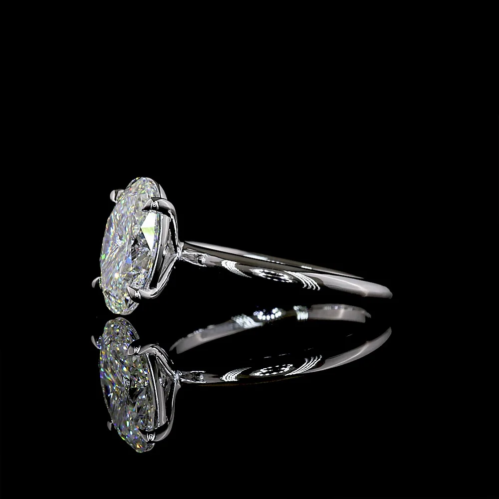 14K White Gold North-South Oval Solitaire Ring with 2.56 Carat Lab Diamond - E VVS2 Clarity, IGI Certified - Covaloro Fine Jewelry - Image 3