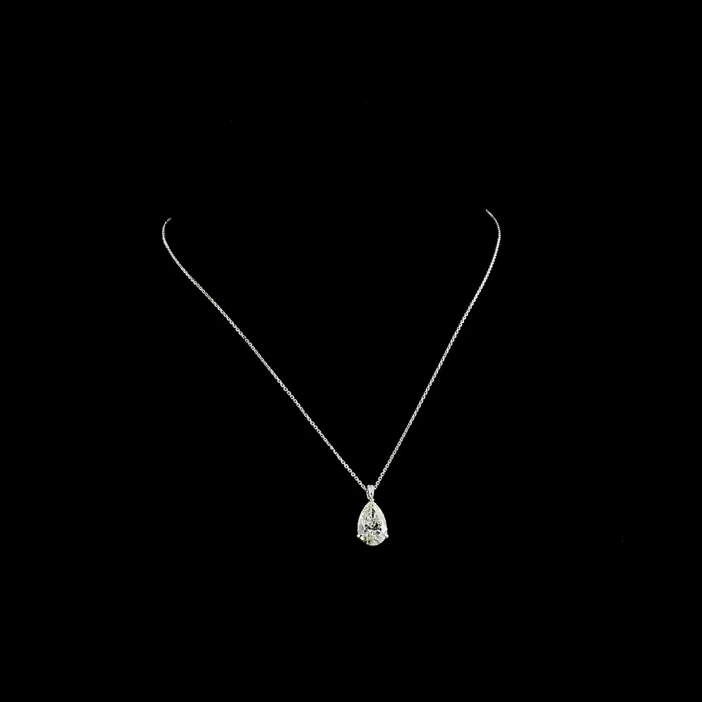 14K White Gold North-South Pear Shape Lab Diamond Pendant with Brilliant Cut Accent Stones - 4.07 Total Carat Weight GIA Certified - Covaloro Fine Jewelry