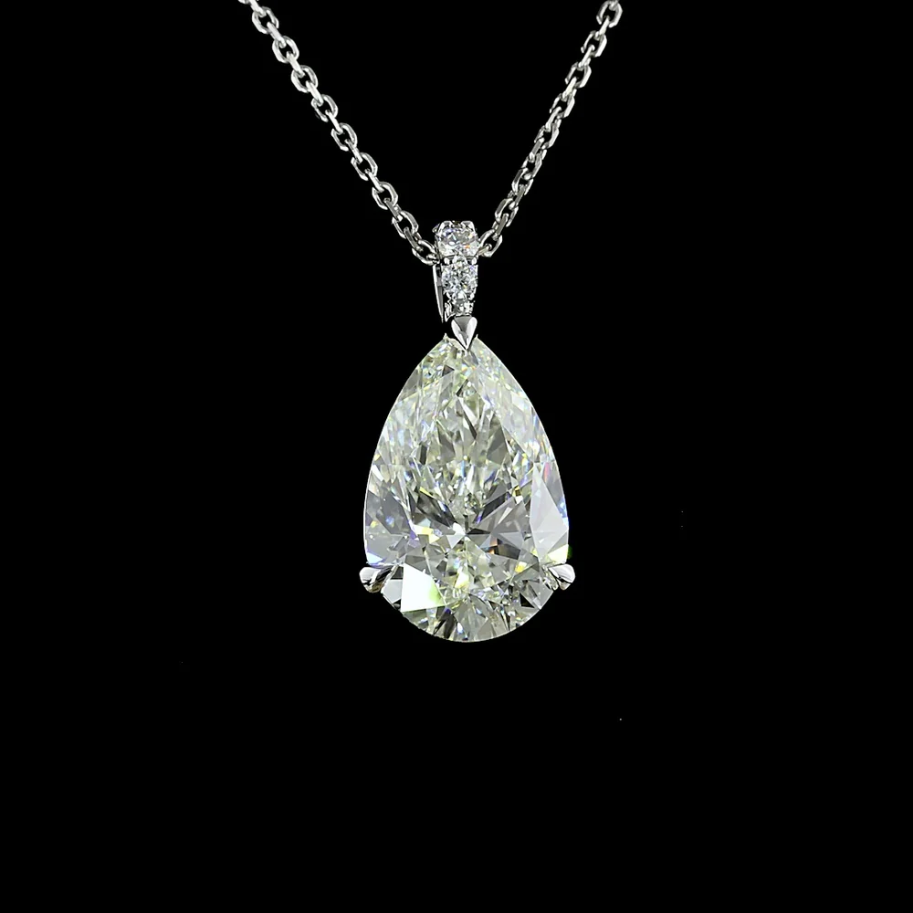 14K White Gold North-South Pear Shape Lab Diamond Pendant with Brilliant Cut Accent Stones - 4.07 Total Carat Weight GIA Certified - Covaloro Fine Jewelry - Image 2