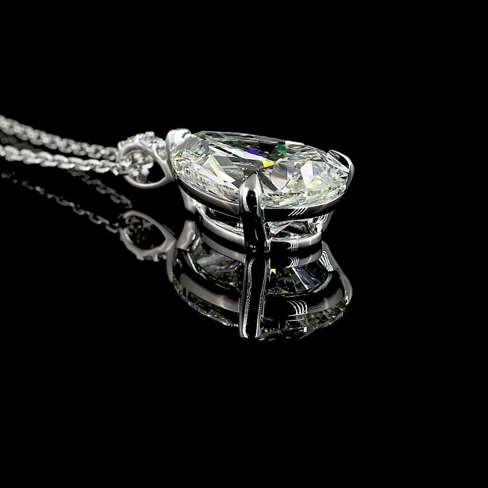 14K White Gold North-South Pear Shape Lab Diamond Pendant with Brilliant Cut Accent Stones - 4.07 Total Carat Weight GIA Certified - Covaloro Fine Jewelry - Image 3