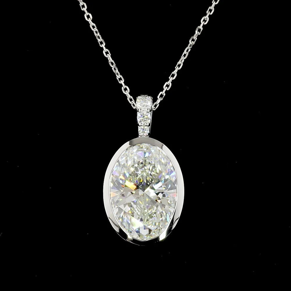 14K White Gold North-South Pendant with 5.03 Carat Oval Lab Diamond and Accent Diamonds - 5.12 Carat Total Diamond Weight GIA Certified - Covaloro Fine Jewelry - Image 3
