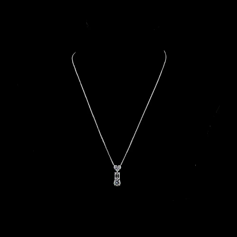 14K White Gold North-South Pendant with Heart, Emerald Cut, and Brilliant Cut Lab Diamonds - 3.08 Carats Total Weight - Covaloro Fine Jewelry