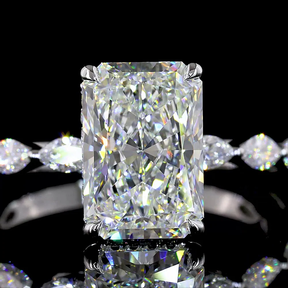 14K White Gold North-South Radiant Cut Hidden Halo Ring with Marquise Diamond Band - 3.60 Carats Total Diamond Weight (IGI Certified) - Covaloro Fine Jewelry - Image 2