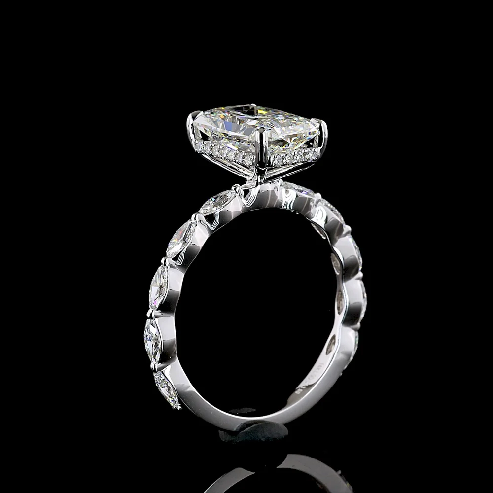 14K White Gold North-South Radiant Cut Hidden Halo Ring with Marquise Diamond Band - 3.60 Carats Total Diamond Weight (IGI Certified) - Covaloro Fine Jewelry - Image 4