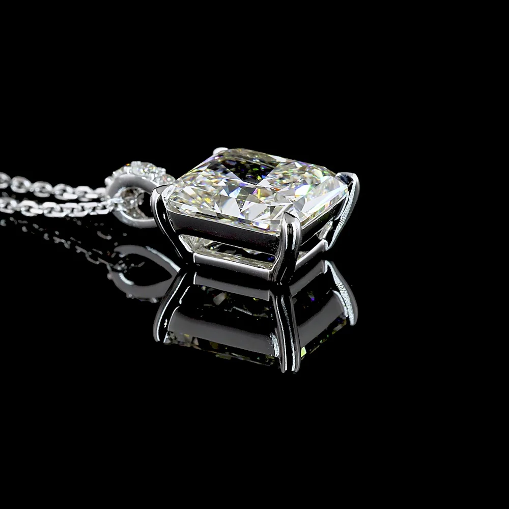 14K White Gold North-South Radiant Cut Lab Diamond Pendant with Brilliant Cut Accent Diamonds - 4.10 Carats Total Diamond Weight (GIA Certified) - Covaloro Fine Jewelry - Image 3