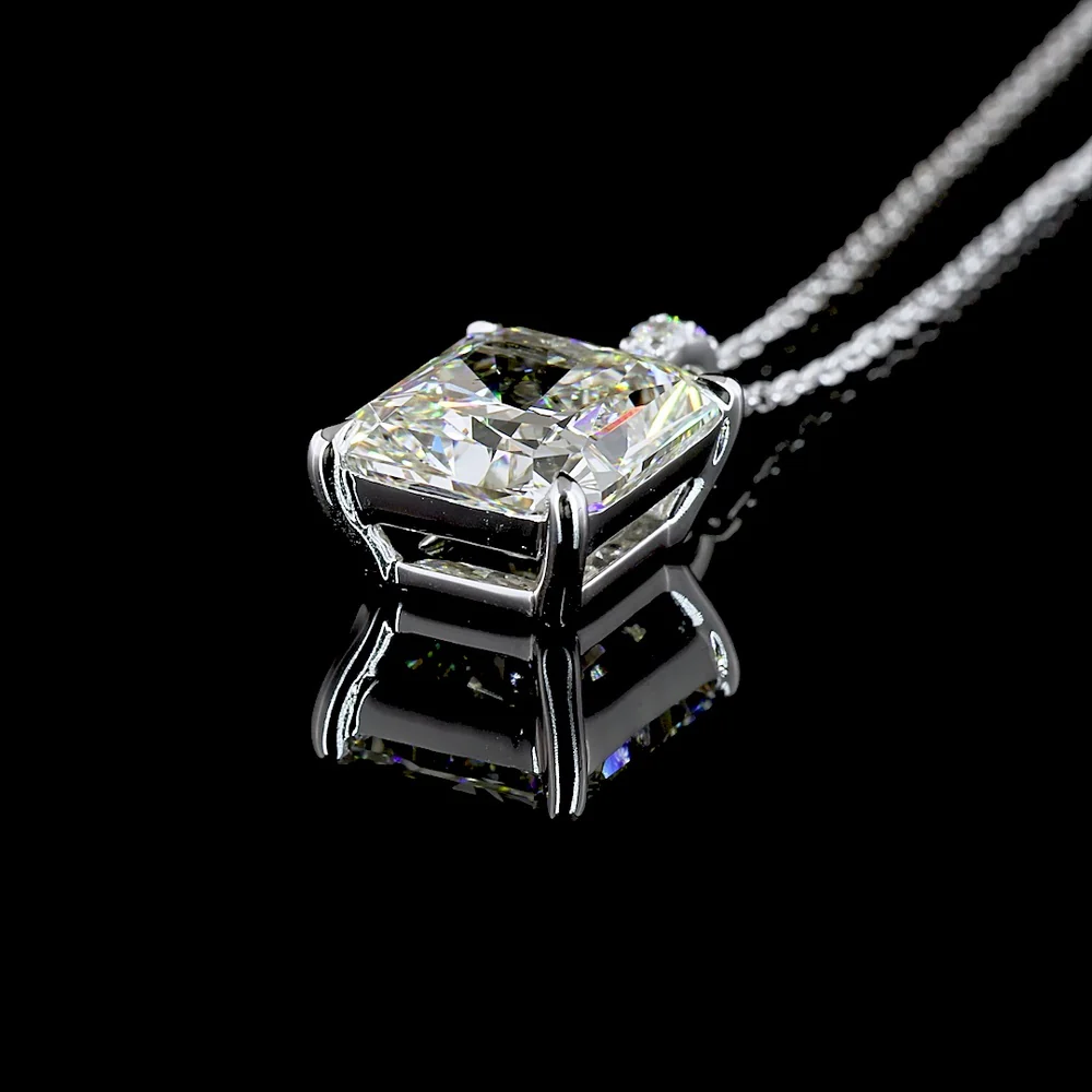 14K White Gold North-South Radiant Cut Lab Diamond Pendant with Brilliant Cut Accent Diamonds - 4.10 Carats Total Diamond Weight (GIA Certified) - Covaloro Fine Jewelry - Image 4