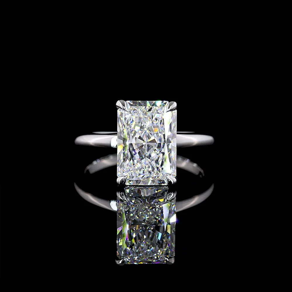 14K White Gold North-South Radiant Cut Solitaire Ring with 4.03 Carat Lab Grown Diamond - D VS1 IGI Certified - Covaloro Fine Jewelry