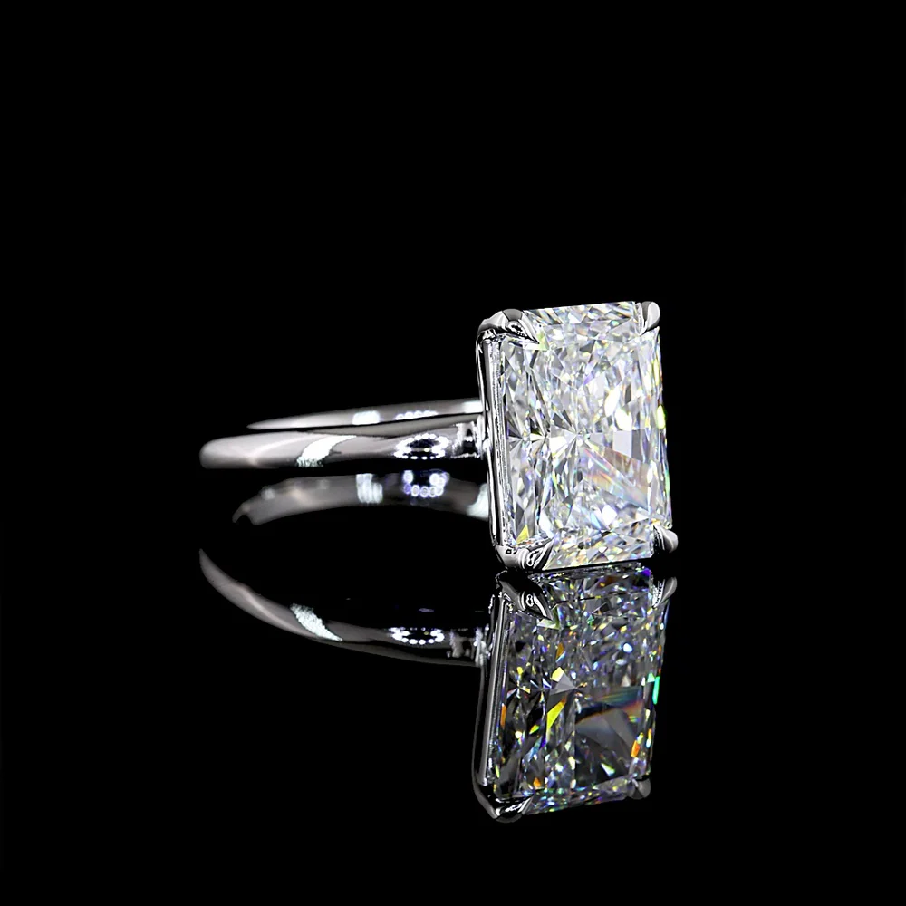 14K White Gold North-South Radiant Cut Solitaire Ring with 4.03 Carat Lab Grown Diamond - D VS1 IGI Certified - Covaloro Fine Jewelry - Image 2