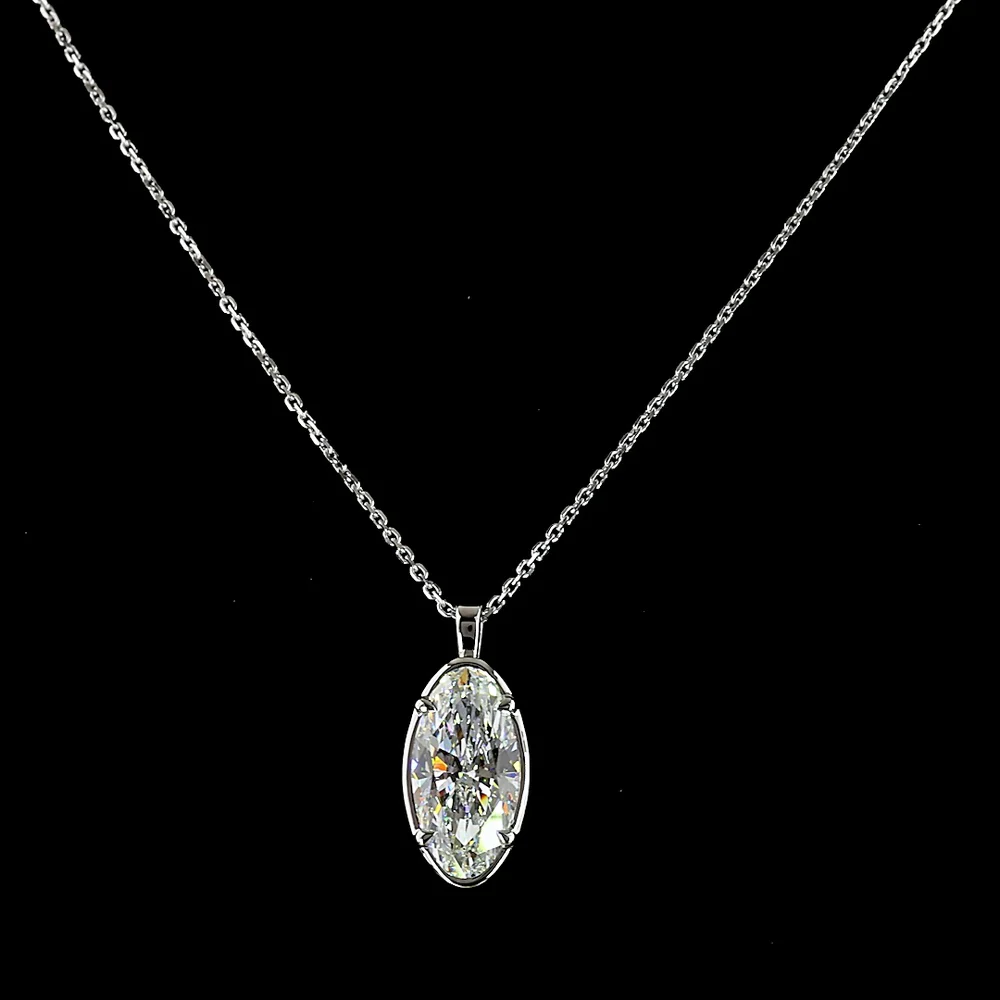 14K White Gold North-South Solitaire Pendant with 2.66 Carat Moval Cut Lab Grown Diamond (E-F Color, VS1 Clarity) - Covaloro Fine Jewelry