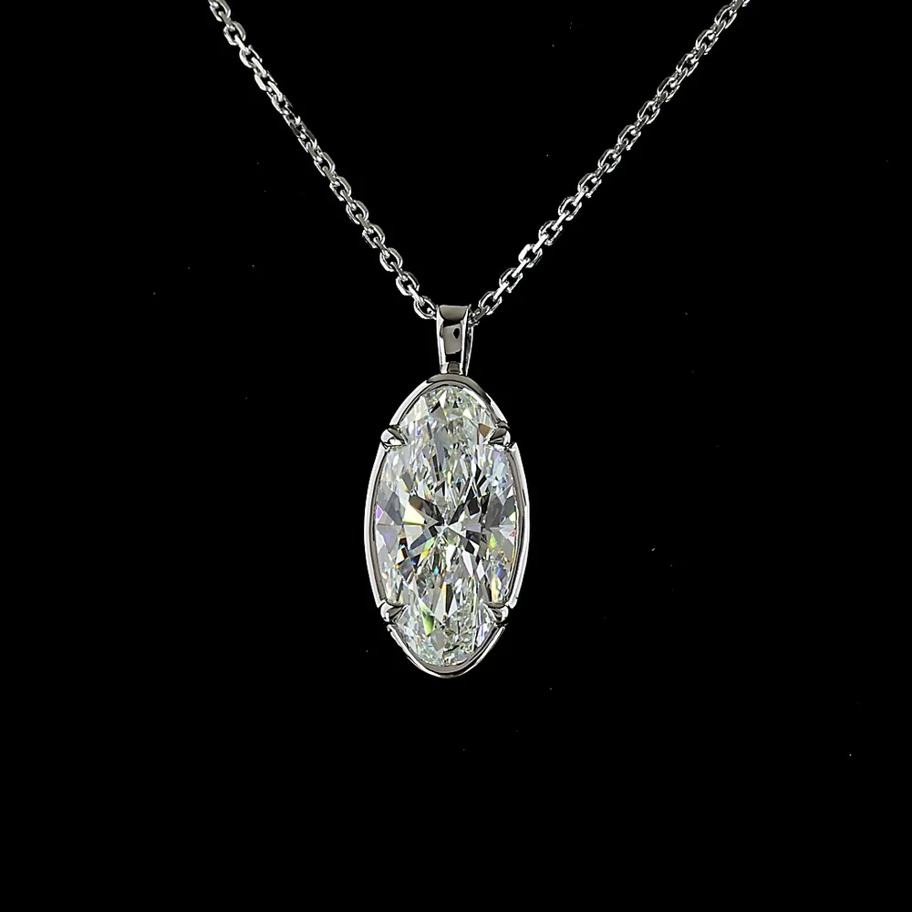 14K White Gold North-South Solitaire Pendant with 2.66 Carat Moval Cut Lab Grown Diamond (E-F Color, VS1 Clarity) - Covaloro Fine Jewelry - Image 2