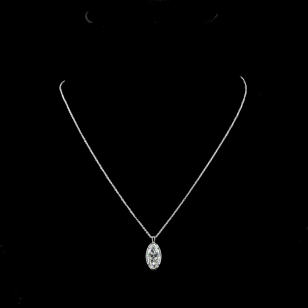 14K White Gold North-South Solitaire Pendant with 2.66 Carat Moval Cut Lab Grown Diamond (E-F Color, VS1 Clarity) - Covaloro Fine Jewelry - Image 4