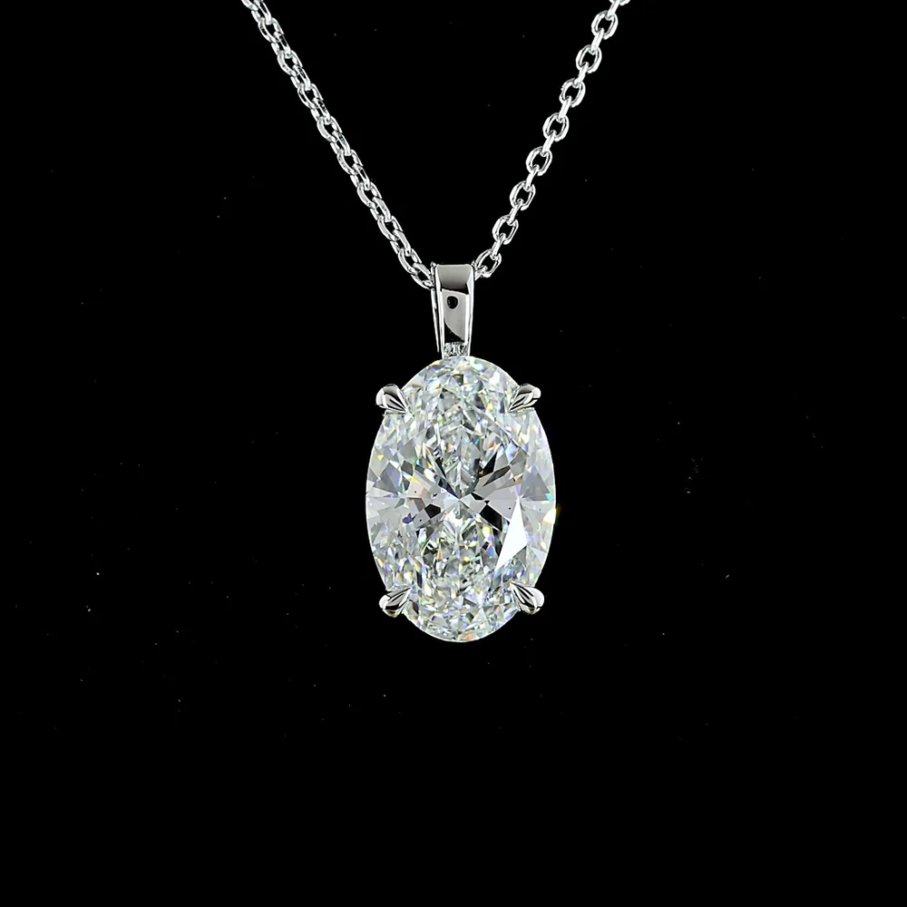 14K White Gold North-South Solitaire Pendant with Oval Cut Lab Diamond - 3.15 Carat Total Weight, E-F Color, SI1 Clarity - Covaloro Fine Jewelry - Image 2