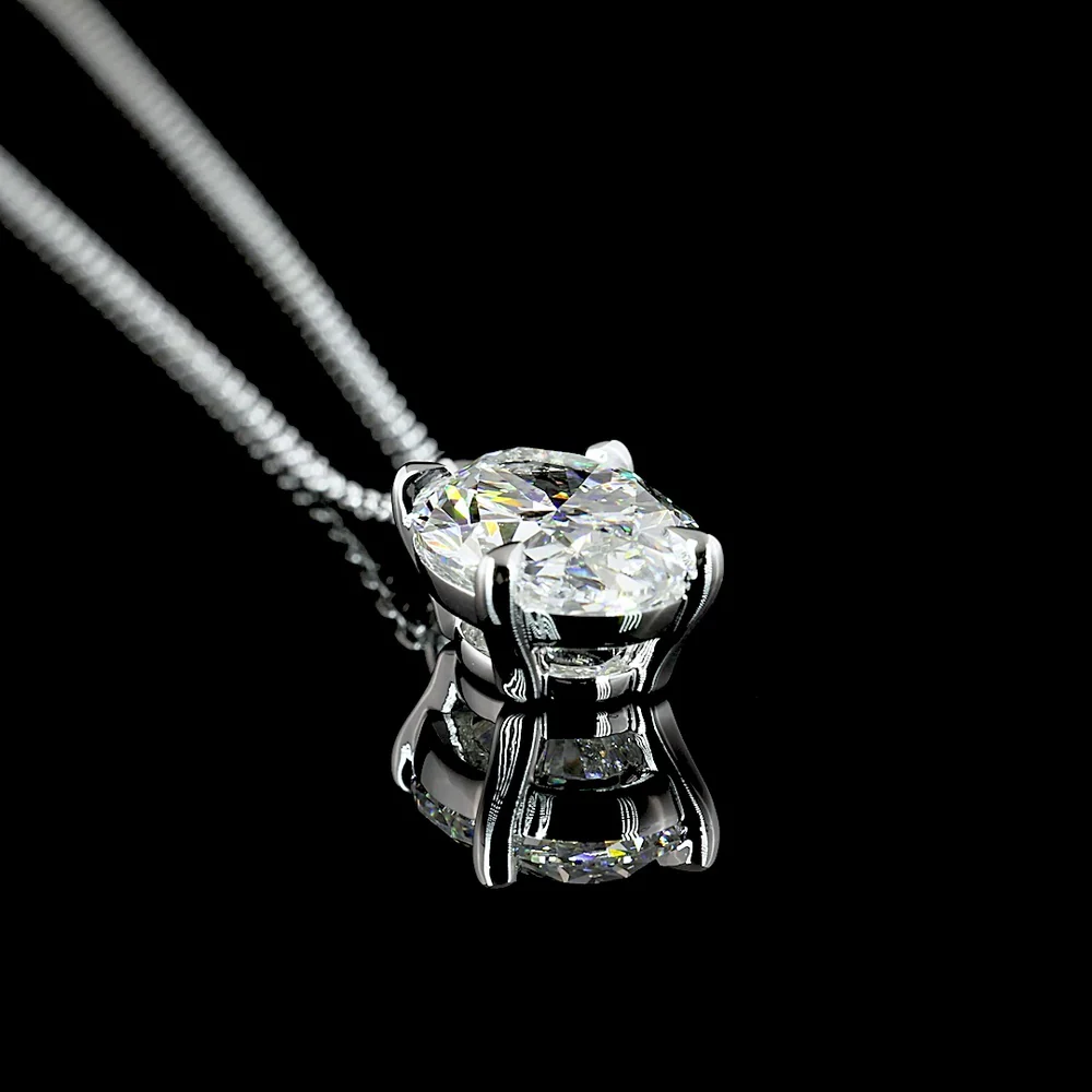 14K White Gold North-South Solitaire Pendant with Oval Cut Lab Diamond - 3.15 Carat Total Weight, E-F Color, SI1 Clarity - Covaloro Fine Jewelry - Image 3