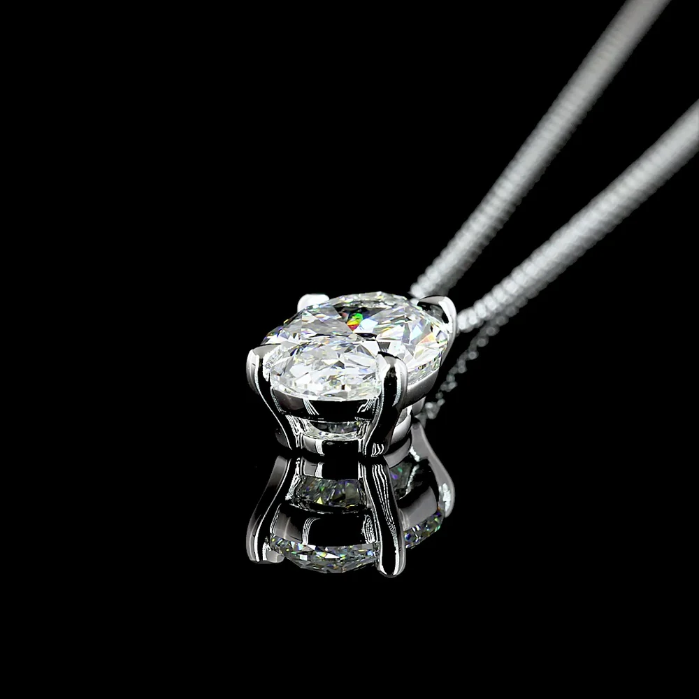 14K White Gold North-South Solitaire Pendant with Oval Cut Lab Diamond - 3.15 Carat Total Weight, E-F Color, SI1 Clarity - Covaloro Fine Jewelry - Image 4