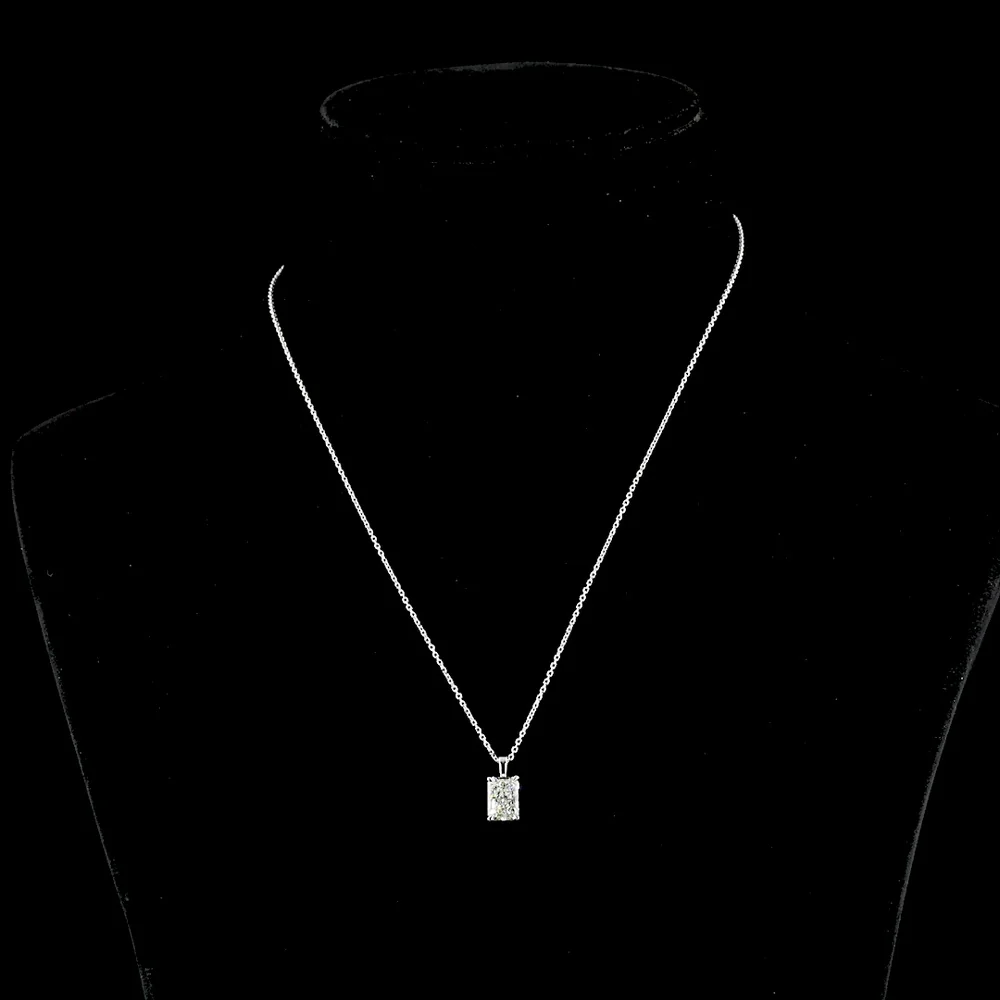 14K White Gold North-South Solitaire Pendant with Radiant Cut Lab Diamond - 1.53 Carat Total Weight, VS1 Clarity - Covaloro Fine Jewelry