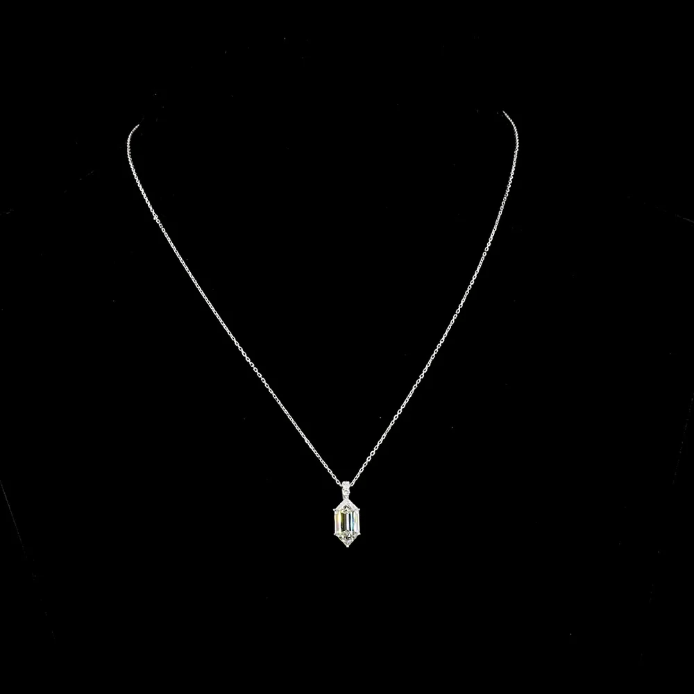 14K White Gold North-South Step Marquise Lab Diamond Pendant with Brilliant Cut Accents - 2.20 Carats Total Diamond Weight - Covaloro Fine Jewelry