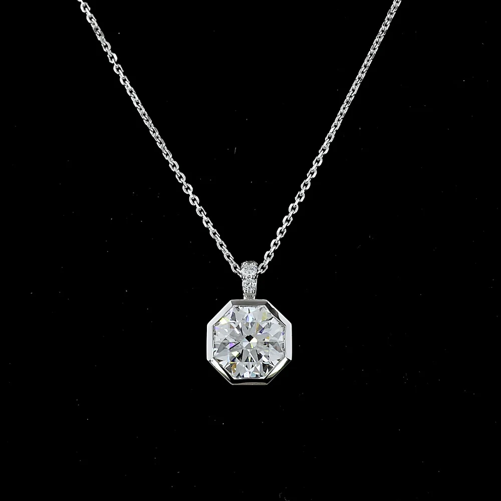 14K White Gold Octagon Hearts & Arrows Lab Diamond Pendant with Bezel Setting and Brilliant Accent Stones - 2.57 Carat Total Weight - Covaloro Fine Jewelry - Image 2