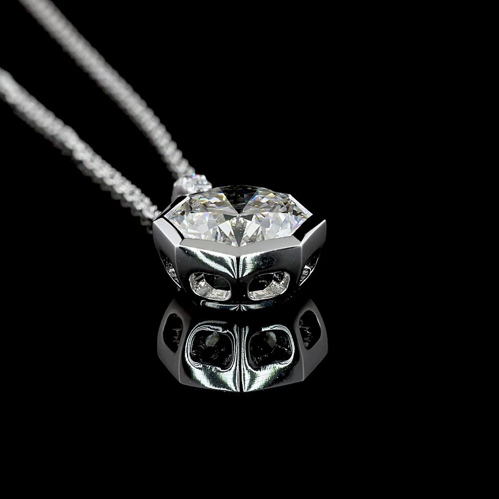 14K White Gold Octagon Hearts & Arrows Lab Diamond Pendant with Bezel Setting and Brilliant Accent Stones - 2.57 Carat Total Weight - Covaloro Fine Jewelry - Image 3
