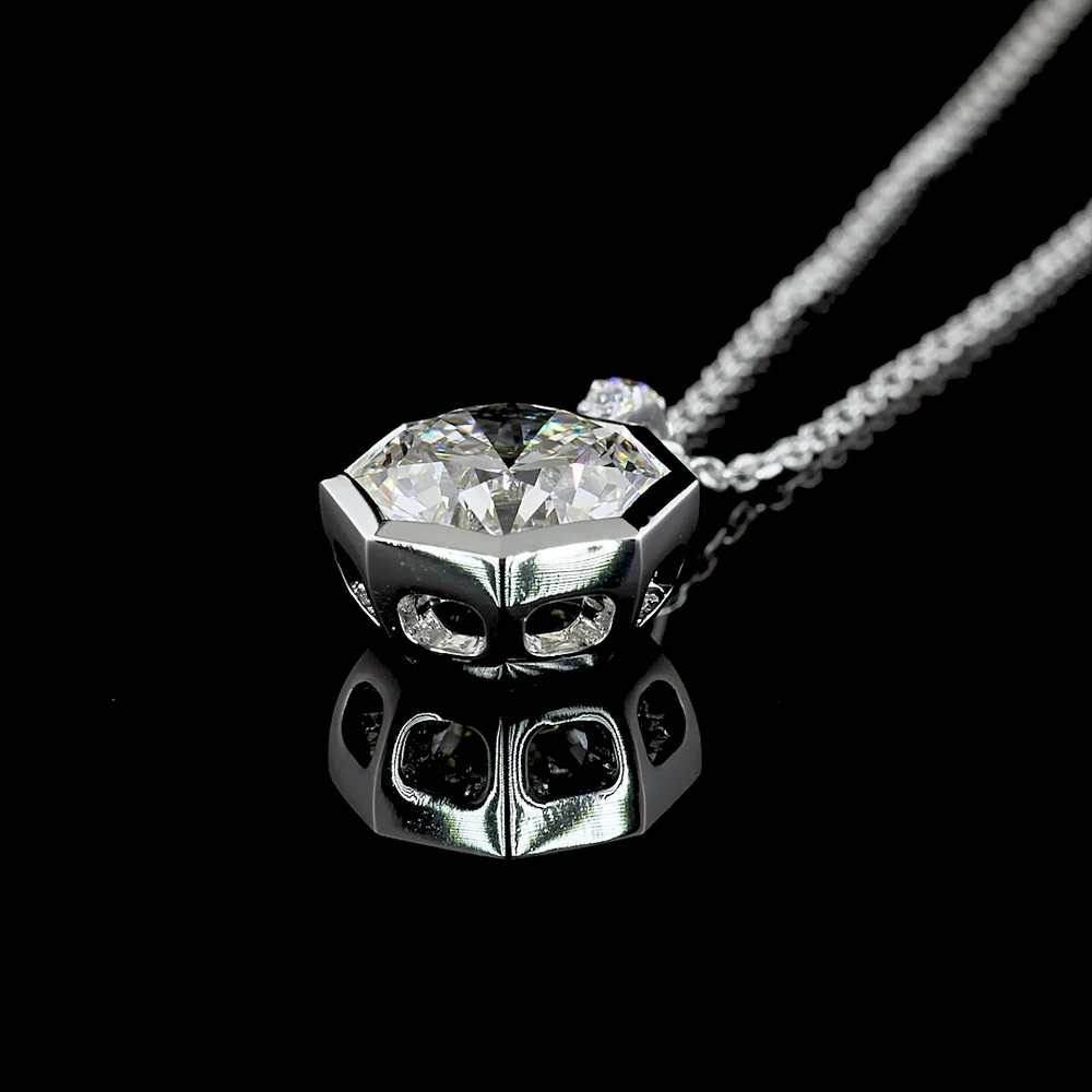 14K White Gold Octagon Hearts & Arrows Lab Diamond Pendant with Bezel Setting and Brilliant Accent Stones - 2.57 Carat Total Weight - Covaloro Fine Jewelry - Image 4