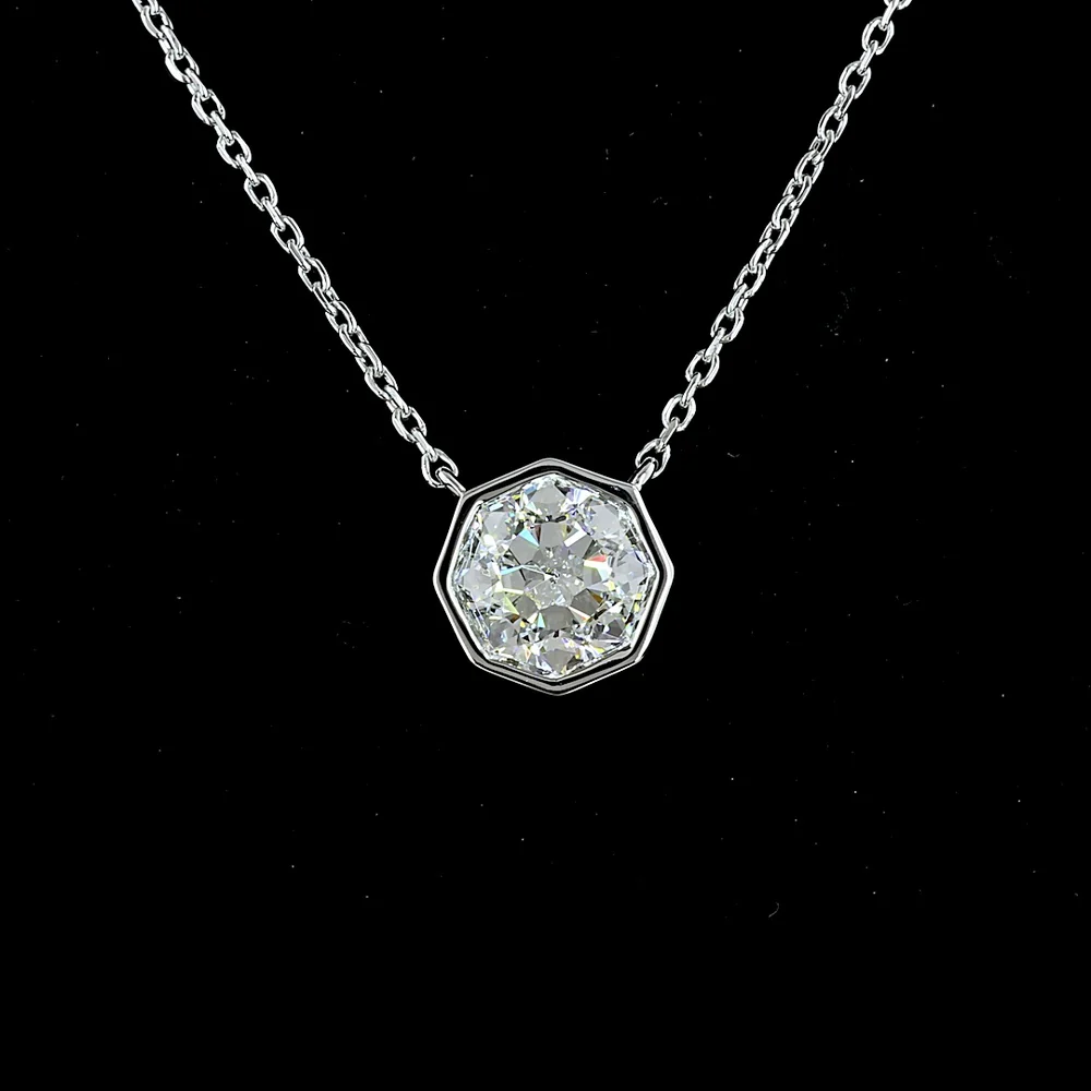 14K White Gold Octagon Nova Lab Diamond Solitaire Pendant - 1.10 Carat Total Weight, Bezel Set, VVS2 Clarity - Covaloro Fine Jewelry - Image 2