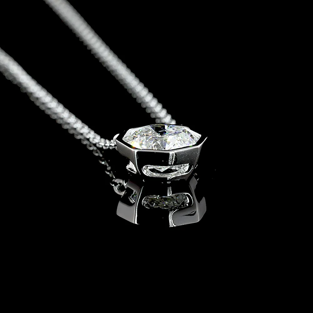 14K White Gold Octagon Nova Lab Diamond Solitaire Pendant - 1.10 Carat Total Weight, Bezel Set, VVS2 Clarity - Covaloro Fine Jewelry - Image 3