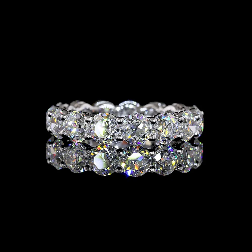 14K White Gold Old European Cut Lab Diamond Eternity Band - 4.80 Carat Total Weight, 15 Stones, E-F Color VS1 Clarity - Covaloro Fine Jewelry